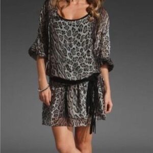 Haute Hippie leopard dress with suede fringe belt